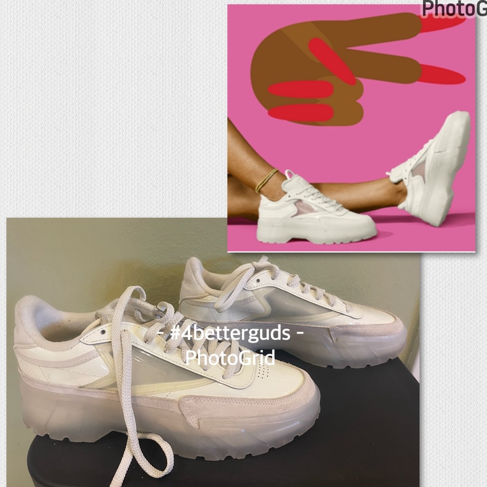 Cardi B Reebok Club B Shiny White Patent Leather & Translucent Shoes US 10 EU 41